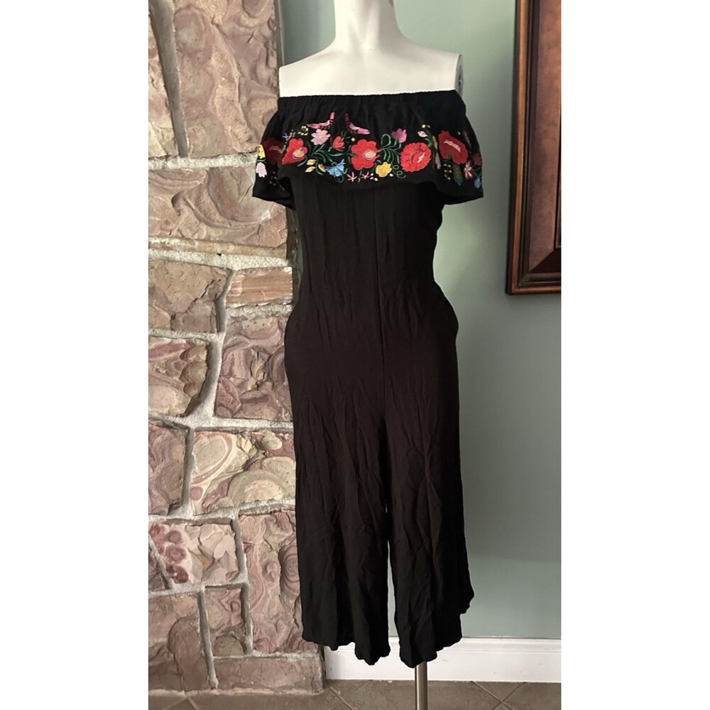 Umgee black Embroidered Fiesta Off Shoulder Boho Dress, sz S jumsuit pockets
